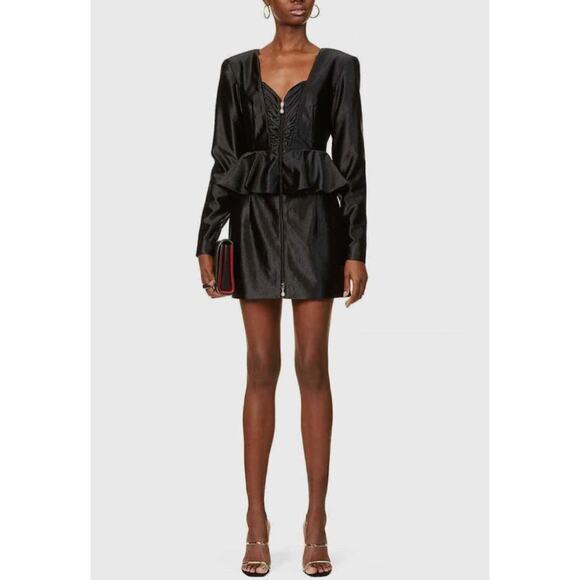 Rotate Annie Frill Trim Satin Black Mini Dress Womens New US 2 - Picture 16 of 16